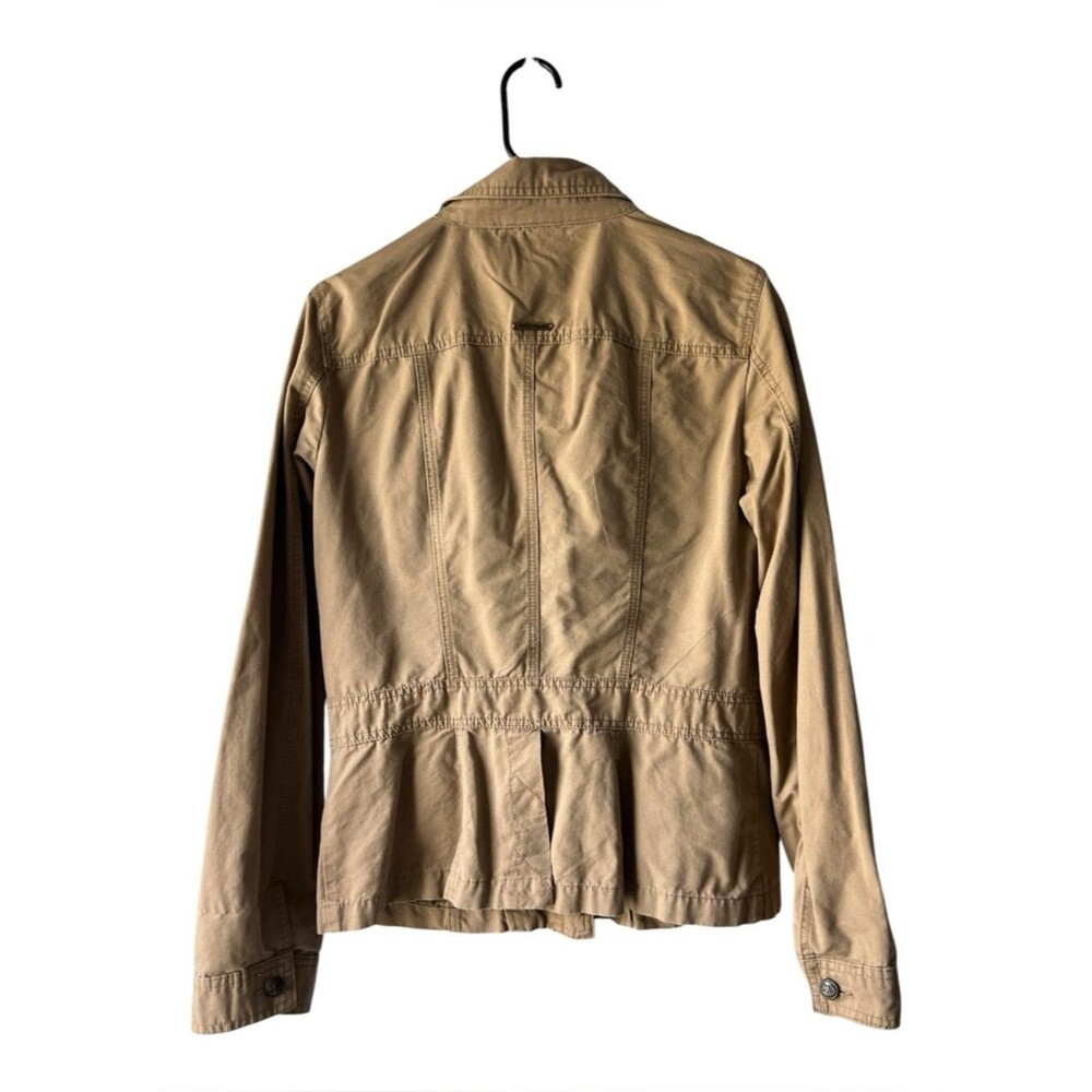 DKNY Jeans Utility Jacket Tan Cotton Military Style Button Front Women XL - Picture 3 of 8